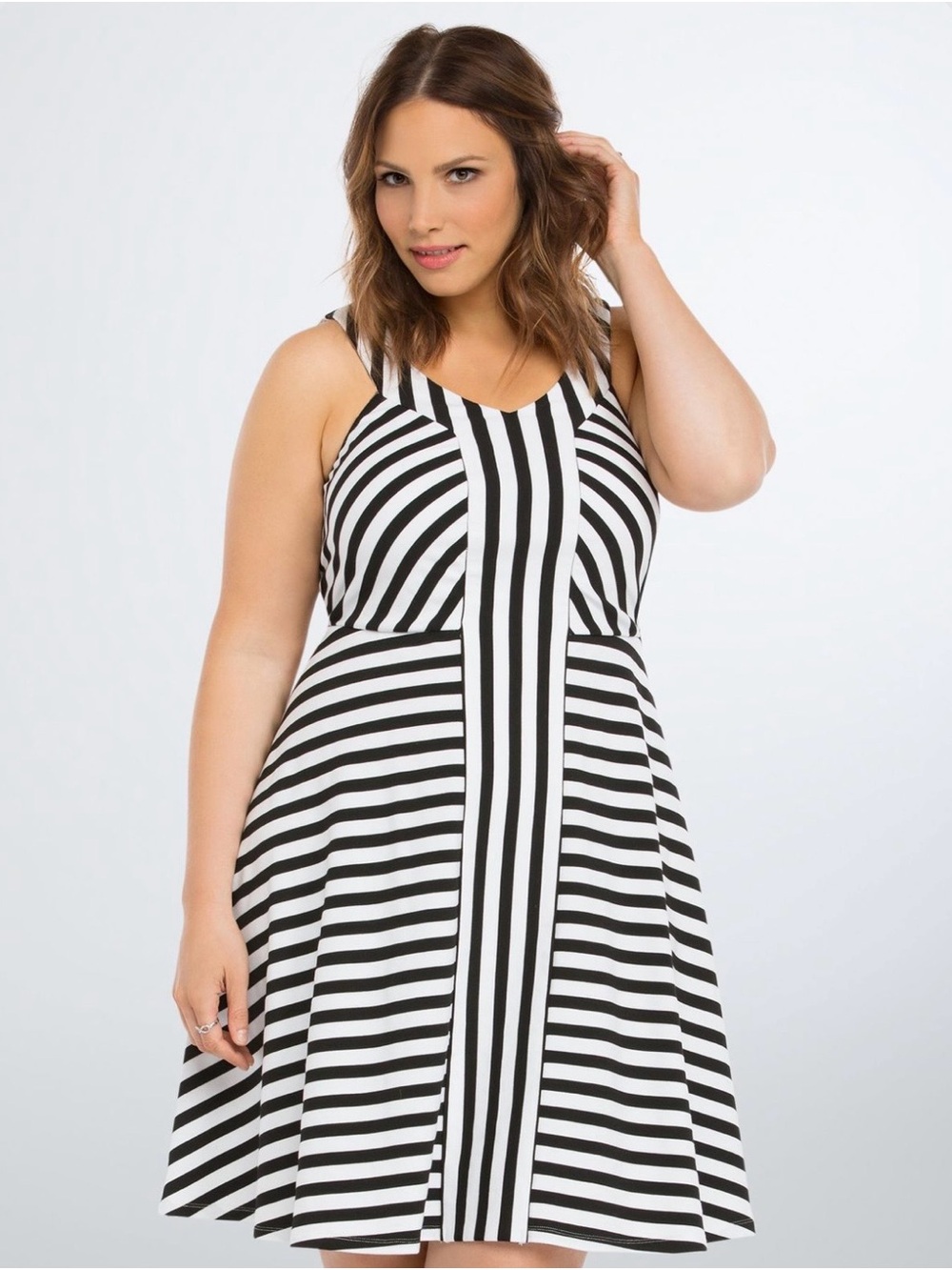 Torrid Ponte Skater Minidress in Black & White Stripes